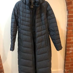 North face grey over the ankle long down jacket size S